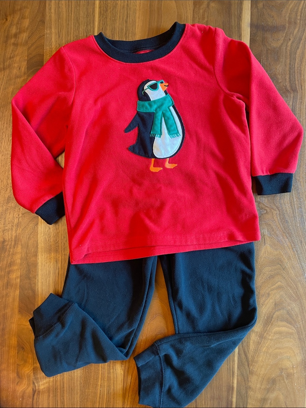 Carter's Red Top & Black Pants Penguin Pajama Set